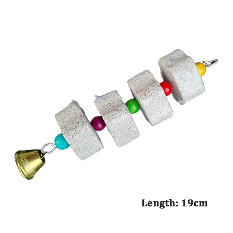 Bird Cage Toy Mineral Molar Stone Chewing Toy Flower Shape Hanging Type With Bells Sounding Toy For Parrot Bird Accessories
