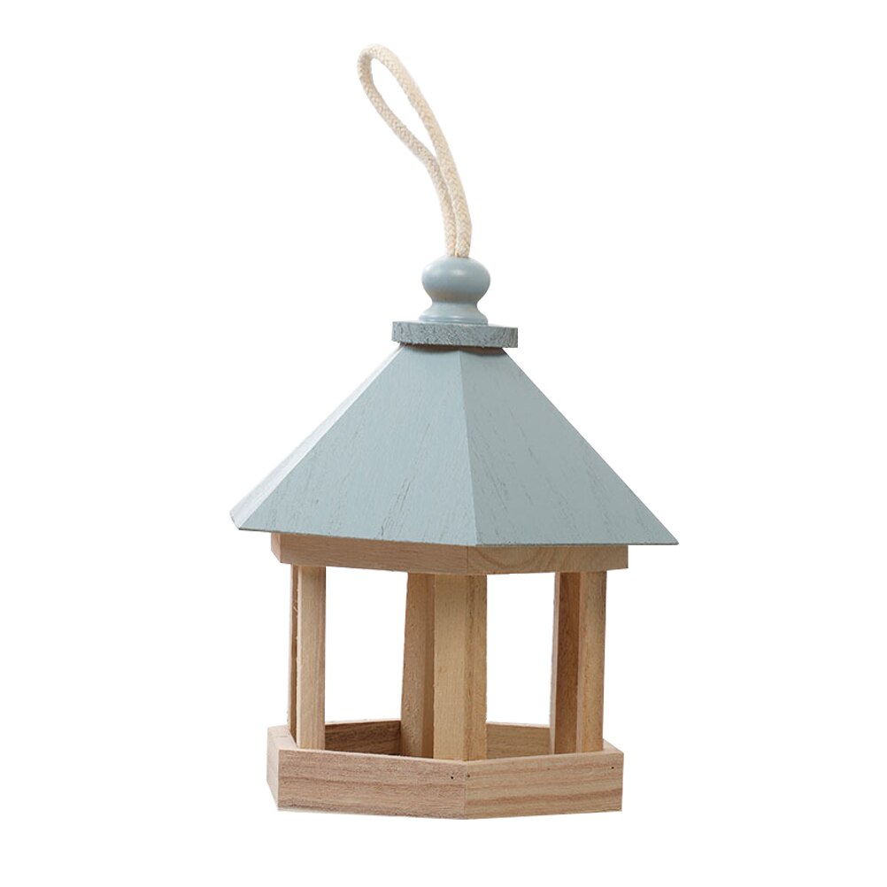 Outdoor Wooden Birds House Shaped Feeder Food Container With Hang Rope For Garden Park Bird Feeder Hotel Table Peanut
