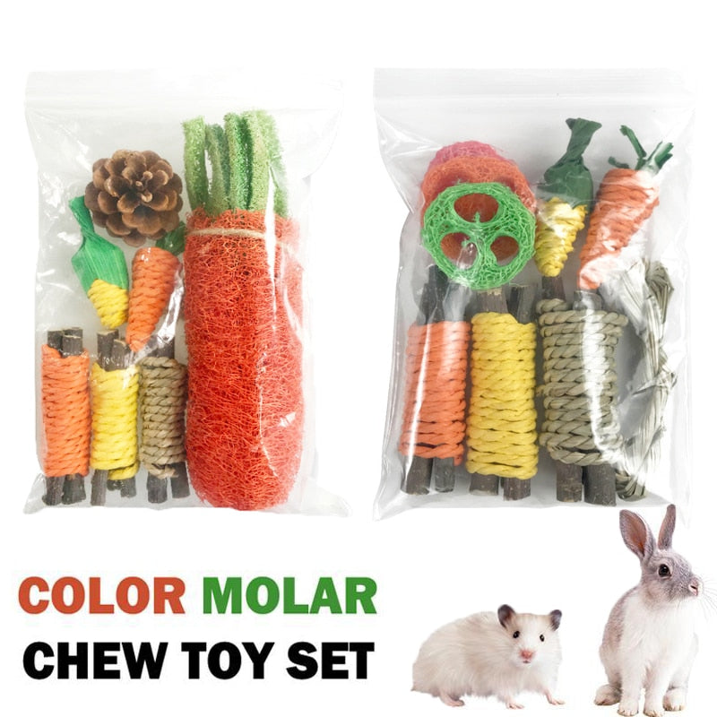 Small Animal Chew Toys Bundle For Bunny Hamster Guinea Chinchillas Tooth Cleaning Toy Molar Grinding Toys Rabbit Accessories