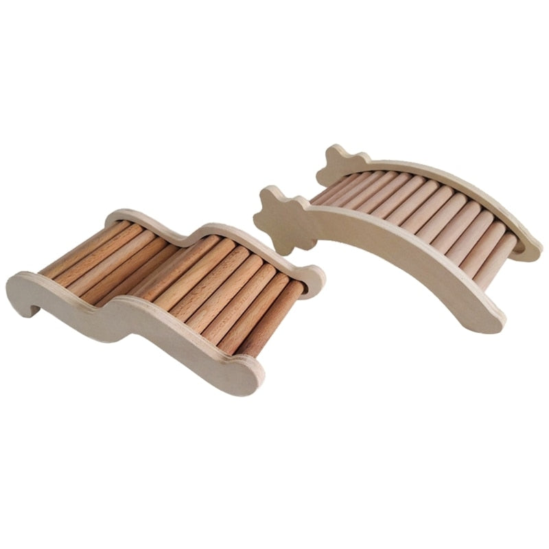 Wooden Pet Ladder Rabbit Climbing Bridge Toy Bird Nest Ladder Hamster House Accessories Chewing-Resistant Toy for Pet K5DC