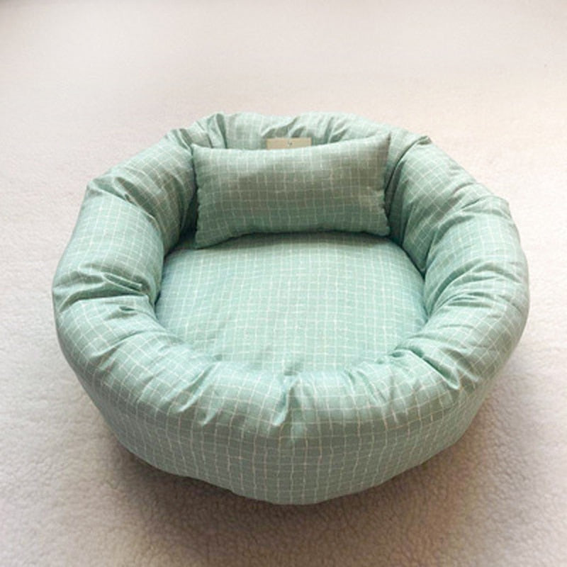 Round Pet Beds for Dogs Cats Soft Cloth Pet Mat with Pillow Animals Sleeping Cushions Sofa Puppy Small Cat House Dog Accessoires