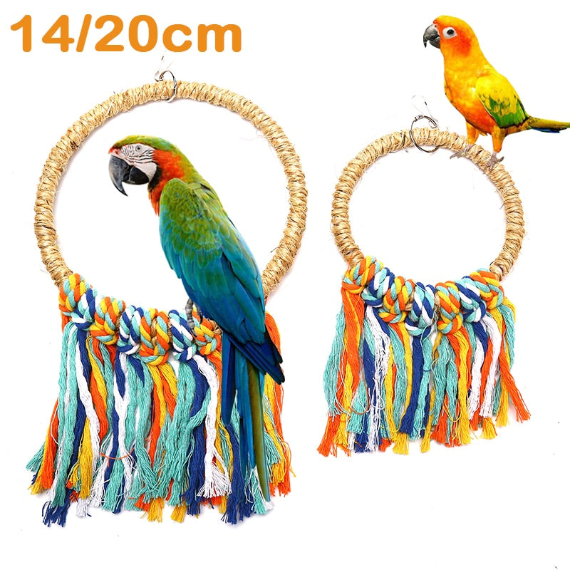 14/20cm Pet Bird Parrot Toy Cotton Rope Circle Colorful Toys Chewing Bite Perch Hanging Cage Swing Stand Climb Toy Bird Supplies