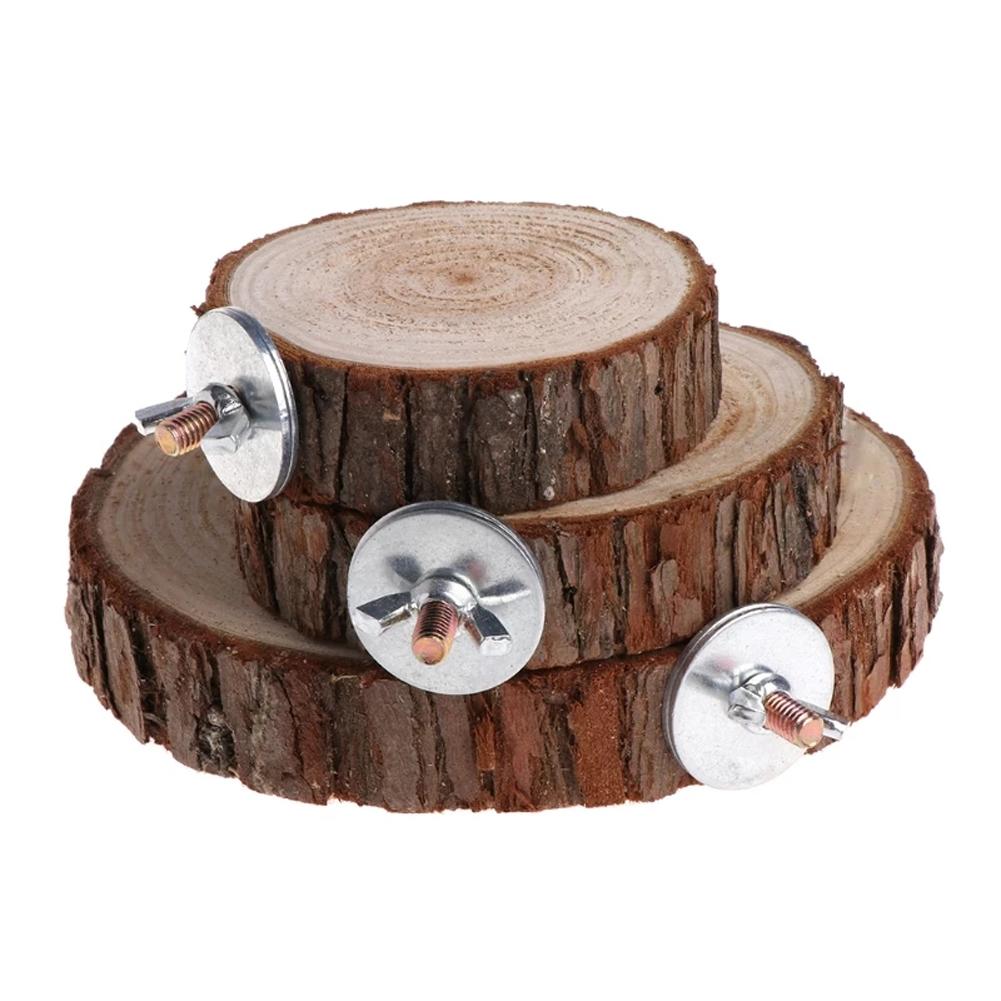 Pet Parrot Bird Cage Perches Platform Round Wooden Stand Board Birds Biting Toys Small Pets Supplies
