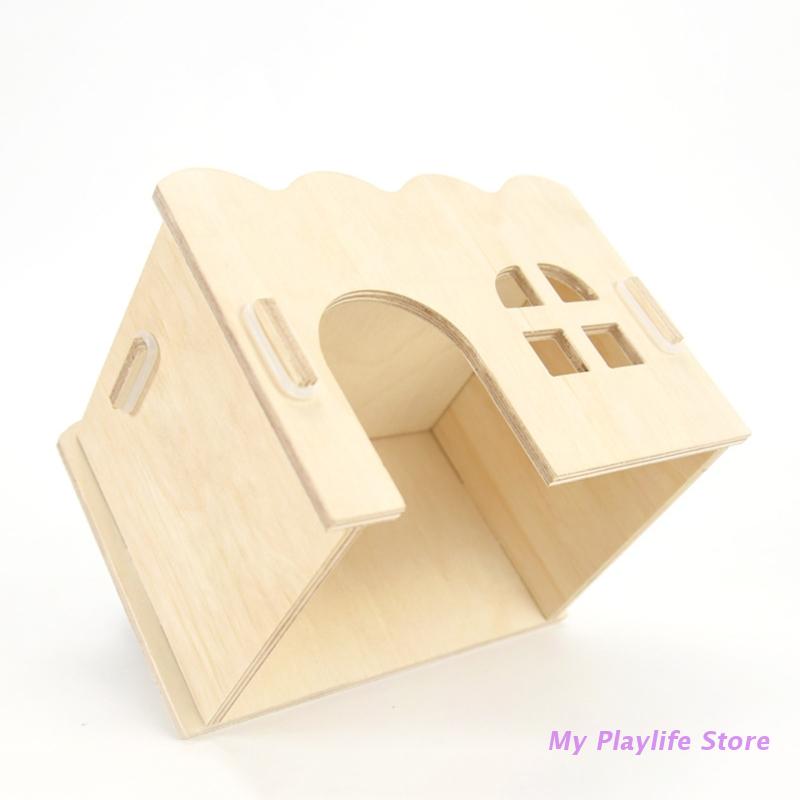 Wood Hamster House Rat Mouse Hideout Hut Hamster Nest Wooden Toy Habitats Decor Chinchilla Nest DIY Hideout Hut