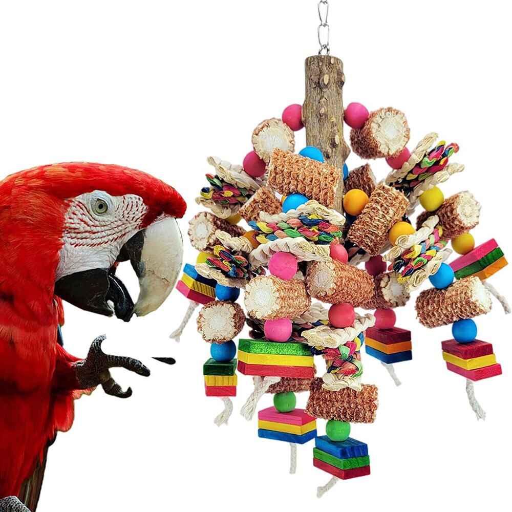 Large Bird Chewing Toy Parrot Parakeets Cage Bite Toys For Cockatoos African Grey Macaws Love Birds Toy Natural Wooden Blocks