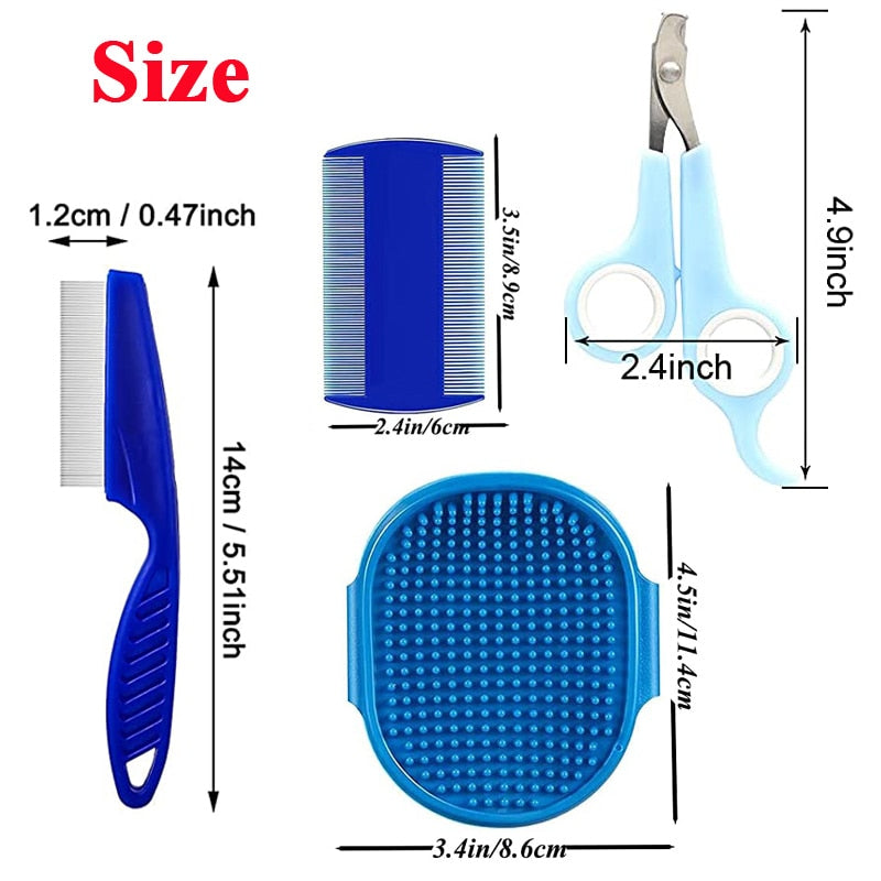 4Pcs Rabbit Grooming Kit with Tear Stain Remover Combs Pet Nail Clipper Double-Sided Shampoo Bath Brush Hamster Rabbit Supplies