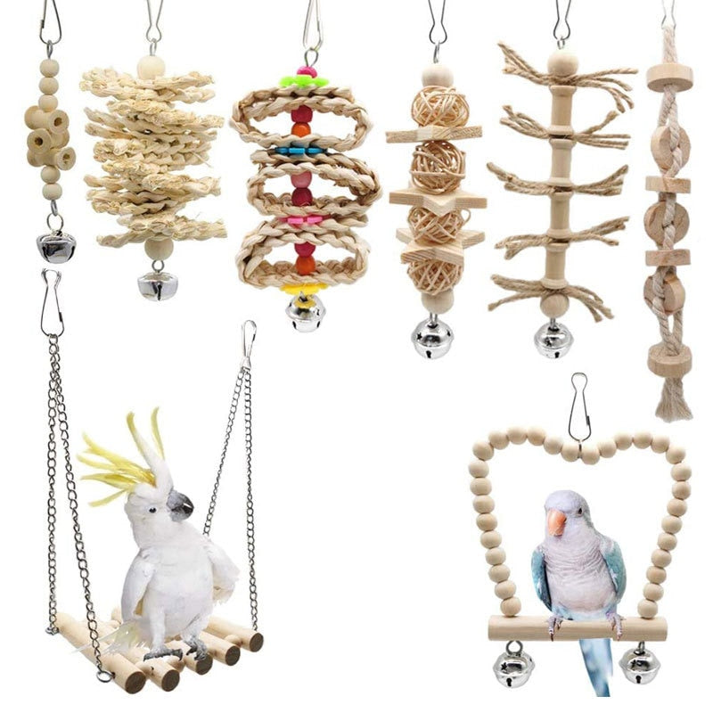 Bird Parrot Swing Toys Set Chewing Standing Parakeet Perch Hammock Climbing Ladder Bird Cage Toys for Budgerigar Cockatiel Mynah