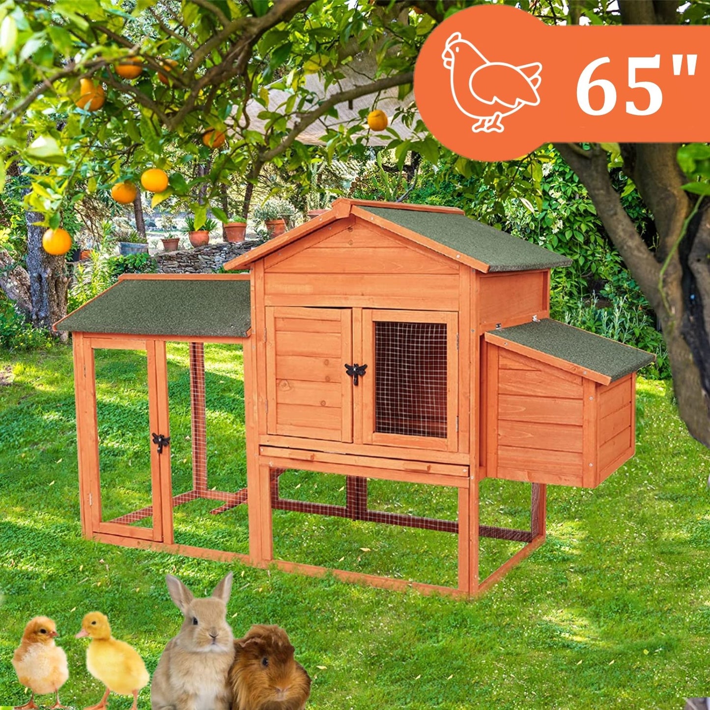 Wooden Rabbit Hutch Chicken Coop Pet House Small Animal Bunny Cage Waterproof