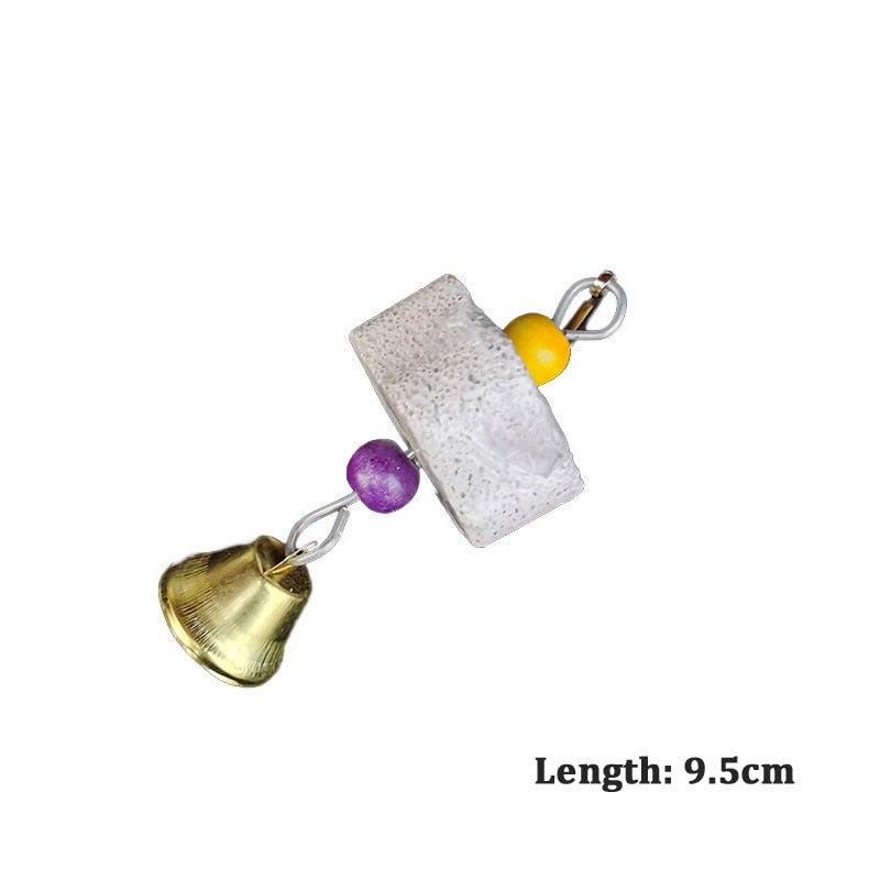 Bird Cage Toy Mineral Molar Stone Chewing Toy Flower Shape Hanging Type With Bells Sounding Toy For Parrot Bird Accessories