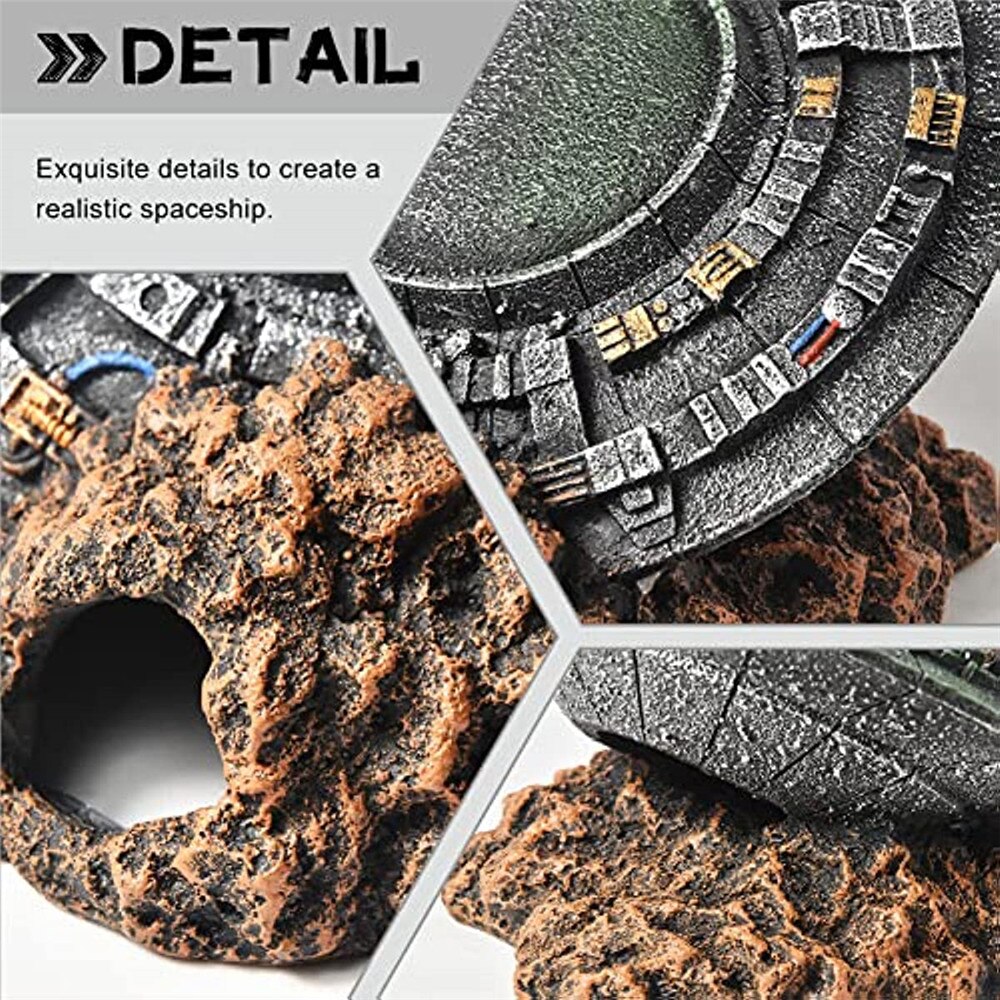 Resin Aquarium Decoration Crafts Fish Tank Landscaping Spaceship Wreckage Ornaments Decor Aquarium Hideout Caves Accessories