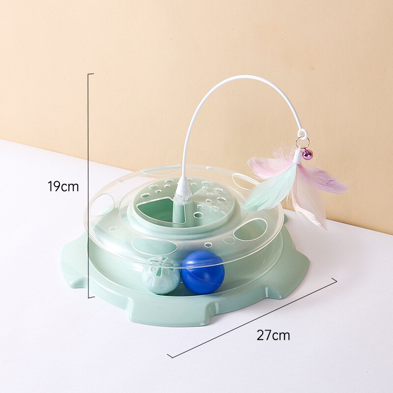 Cat Toy Funny Cat Stick Feather Toy Pet Self-Happy Spinning Track Toy Cat Scratching Board Boredom Relief Artifact With Bell