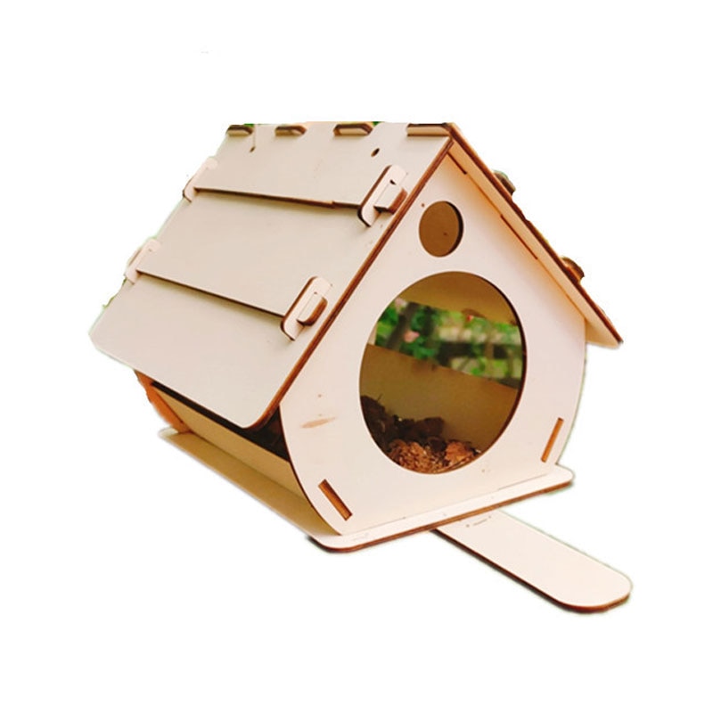 Hanging Bird Food Feeder Cage Outdoor Garden Pet Accessories Supplies Hummingbird Wood DIY Assemble Feeder House