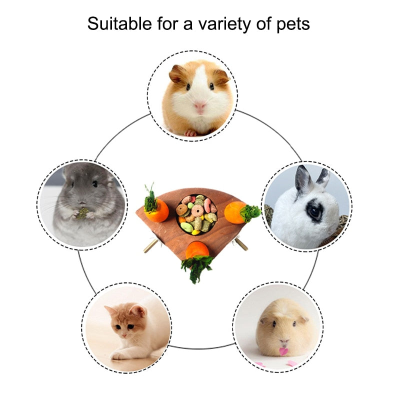 Rabbit Wooden Carrot Snack Box Chinchilla Guinea Pig Hamster Bunny Cage Food Bowl Small Animal Feeding Supplies Toy Pet Item