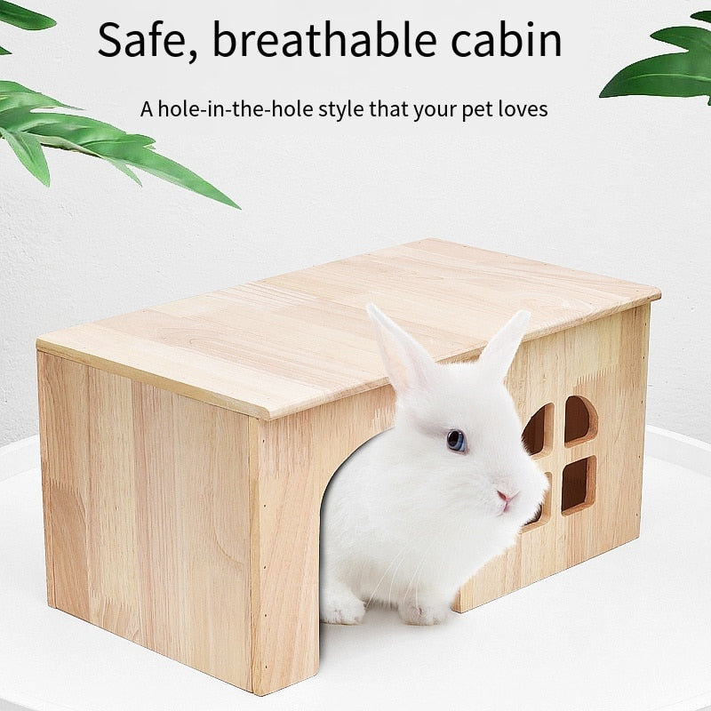 Solid Wood Rabbit Shelter Thick Wooden House That Can Be Bitten Chinchilla Guinea Pig Small Pet Cabin Small Pet Shelter