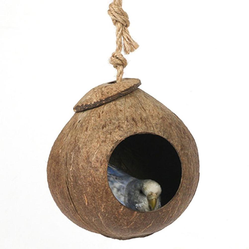 Natural Coconut Shell Bird Cages Parrot House Nesting House Cage With Hanging Lanyard For Small Pet Parakeets Finches Sparrows