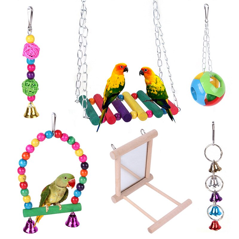 Parrot Bird Toys Accessories Articles Parakeet Cockatiels Bite Chew Toy For Parrot Training Budgie Toy Swing Ball Bell Standing