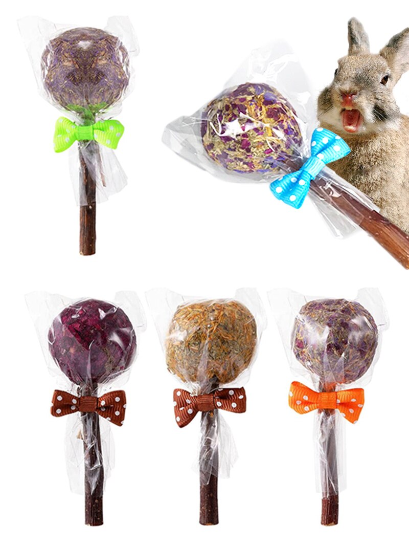 Hamster Natural Flowers Lollipop Timothy Molar Rod Hay Chewing Stick Chew Treat For Rabbits Chinchilla Guinea Pigs Gerbils