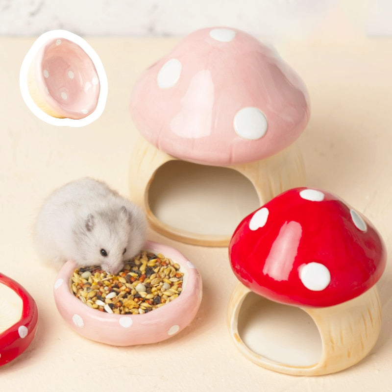 Cute Ceramic Mushroom House Pet Items Hamster Cage Small Pet Bowl For Rabbit Ferret Rat Chinchilla Hedgehog Pet Products