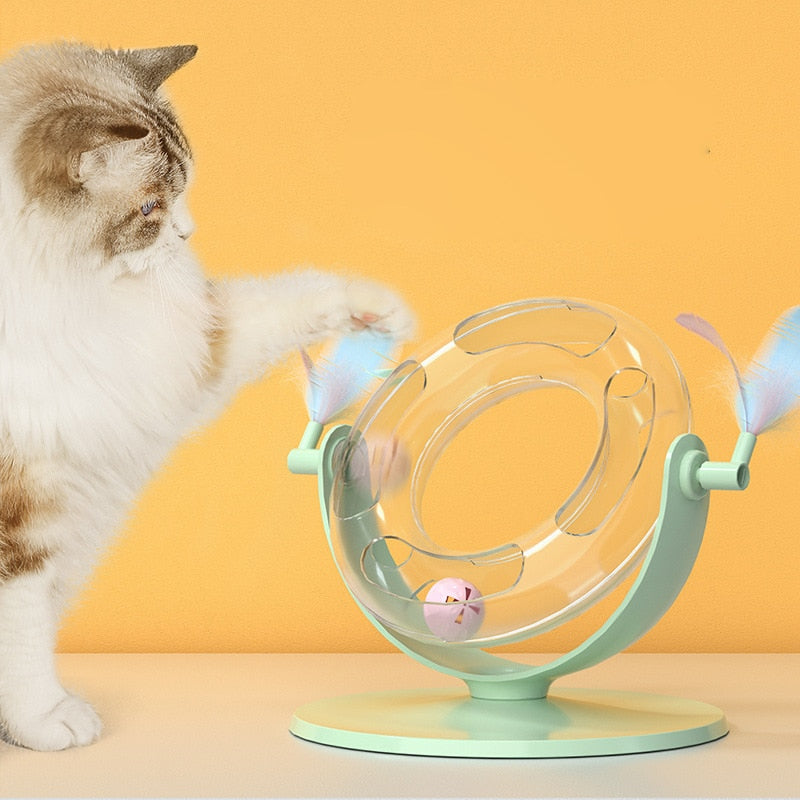 Cat Toy Funny Cat Stick Feather Toy Pet Self-Happy Spinning Track Toy Cat Scratching Board Boredom Relief Artifact With Bell