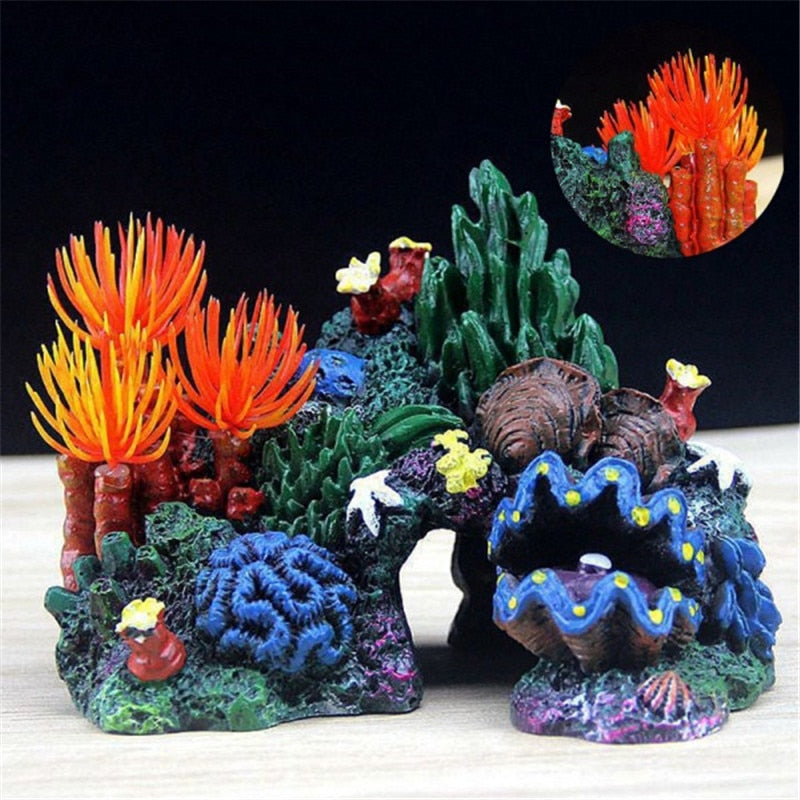 Aquarium Artificial Coral Decoration Resin Fish Tank Landscaping Decor Hiding Mountain Cave Betta Fish Hideaway Rock Coral Reef