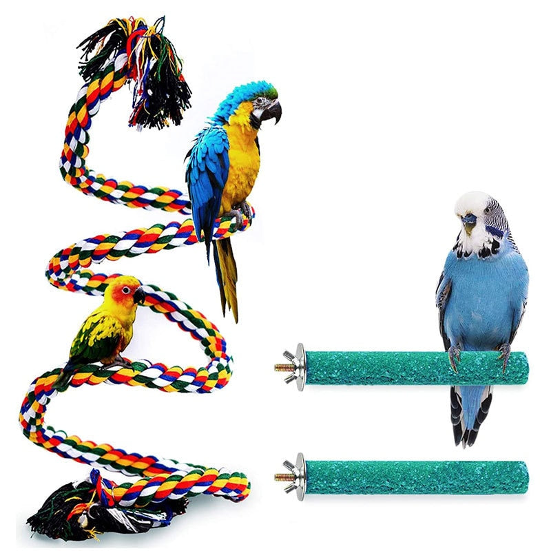 Bird Parrot Swing Toys Set Chewing Standing Parakeet Perch Hammock Climbing Ladder Bird Cage Toys for Budgerigar Cockatiel Mynah