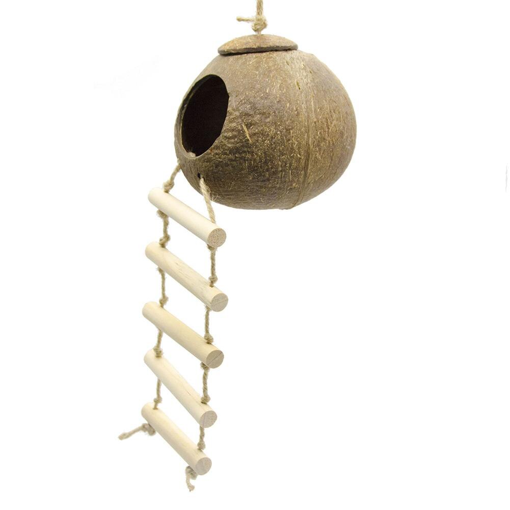 Natural Coconut Shell Bird Cages Parrot House Nesting House Cage With Hanging Lanyard For Small Pet Parakeets Finches Sparrows
