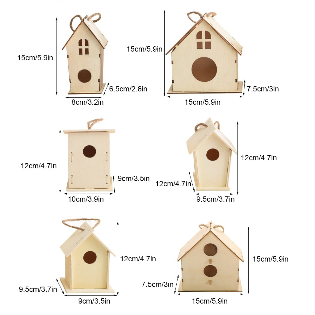 Bird Wood House with Lanyard Outdoor Unfinished DIY Accessory Pet Supplies Hanging Birdhouse for Outside Balcony