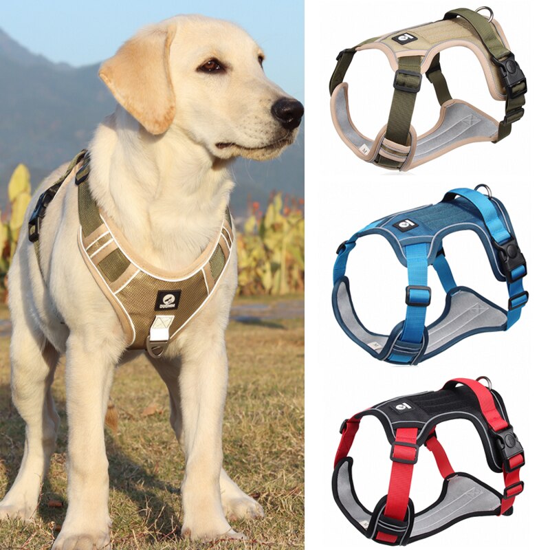 Nylon Reflective Dog Harness Durable Oxford Pet Harness with Handle Adjustable No Pull Pitbull Harness For Medium Large Big Dogs