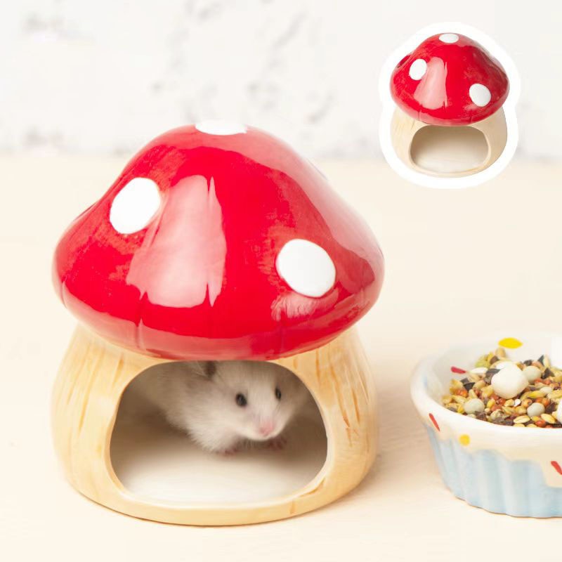 2023 Cute Hamster Cage Pet Items Ceramic Mushroom House Small Pet Bowl For Rabbit Ferret Rat Chinchilla Hedgehog Pet Products
