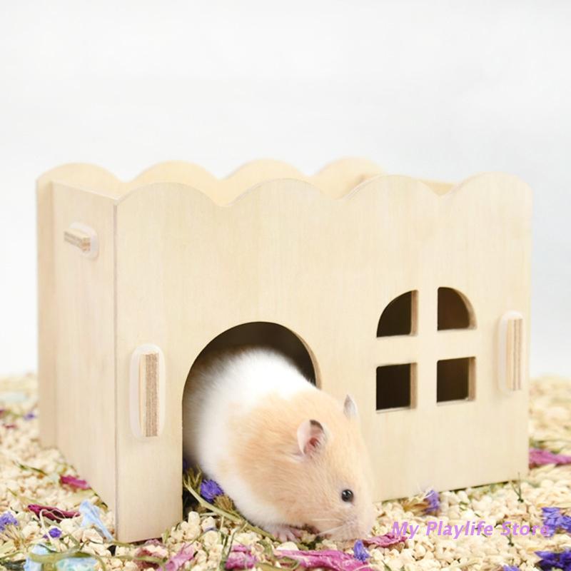 Wood Hamster House Rat Mouse Hideout Hut Hamster Nest Wooden Toy Habitats Decor Chinchilla Nest DIY Hideout Hut