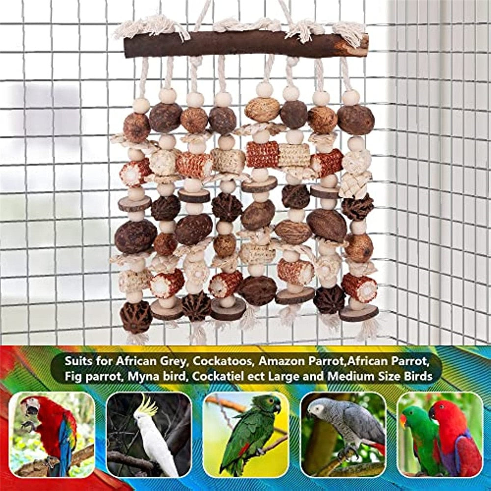Large Bird Chewing Toy Parrot Parakeets Cage Bite Toys For Cockatoos African Grey Macaws Love Birds Toy Natural Wooden Blocks