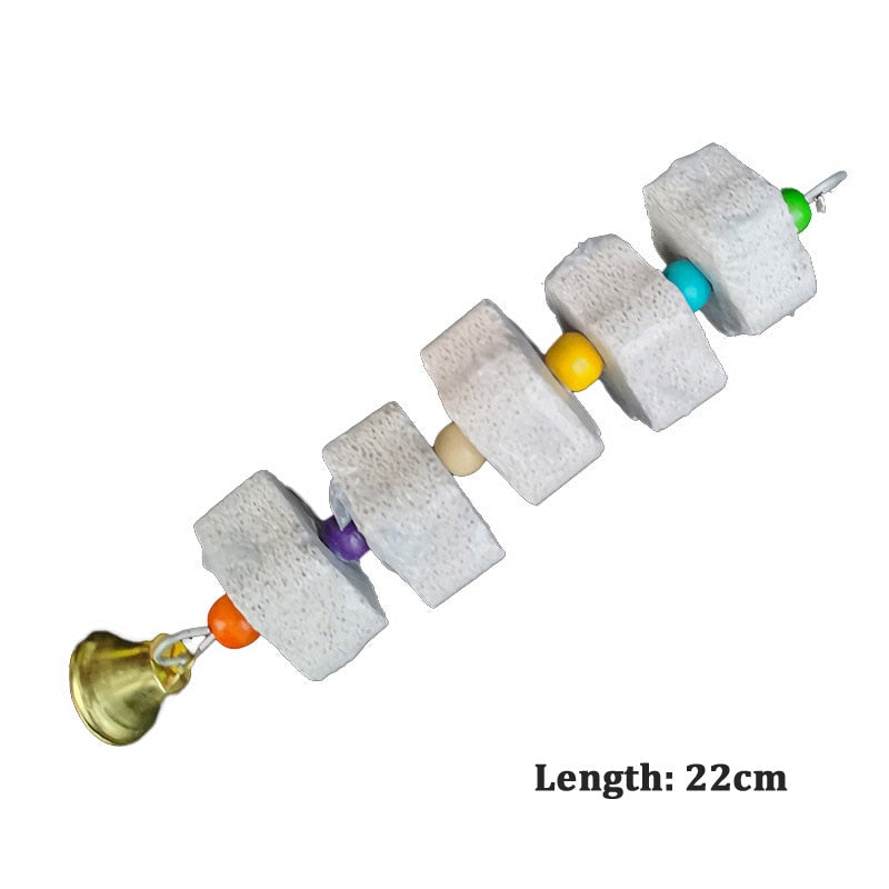 Bird Cage Toy Mineral Molar Stone Chewing Toy Flower Shape Hanging Type With Bells Sounding Toy For Parrot Bird Accessories
