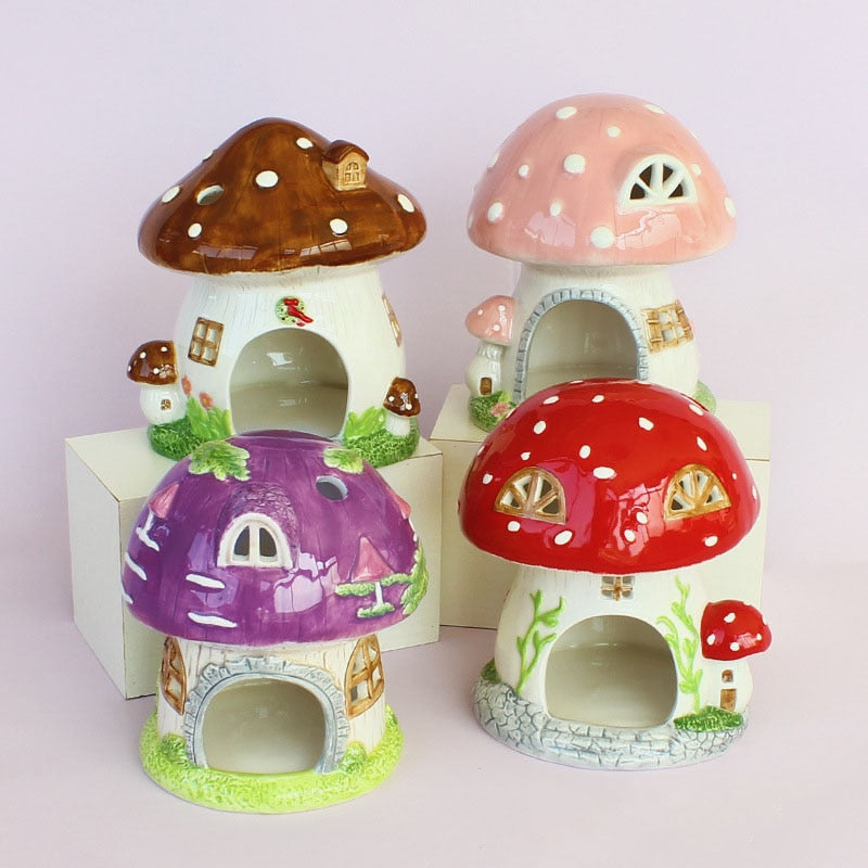 Cute Mushroom Hamster Cage Pet Items Guinea Pig Ferret Rat Rabbit Cage Hamster House Ceramics Tiny House For Hedgehog Chinchilla