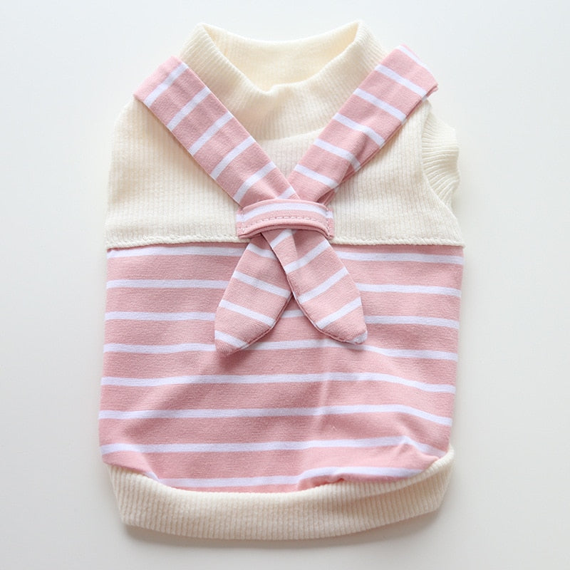 Summer Cat Skirts Scarf Striped Couple Suit Sweet Korean Style Cat one-piece Dress Dog Cat Clothes
