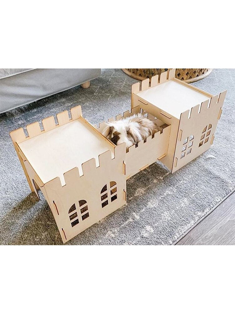 Wooden Rabbit Accessories Rodent Cage Hamster Hammock rat Ladders Castle and Bridge Set Play House Bed Hideout Warm Nest Animal