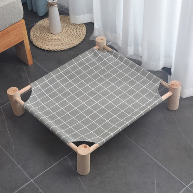 Wooden Elevated Cat Bed House Cats Hammocks Beds Wood Canvas dog Lounge Bed For Small Dogs Rabbit Puppy Durable Canvas Pet House