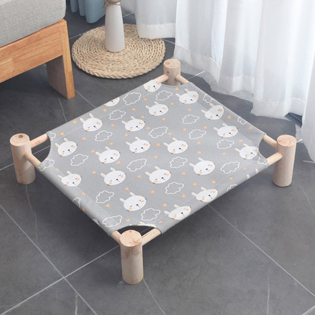 Wooden Elevated Cat Bed House Cats Hammocks Beds Wood Canvas dog Lounge Bed For Small Dogs Rabbit Puppy Durable Canvas Pet House