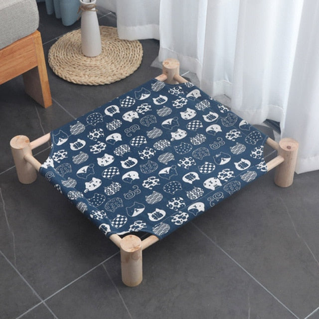 Wooden Elevated Cat Bed House Cats Hammocks Beds Wood Canvas dog Lounge Bed For Small Dogs Rabbit Puppy Durable Canvas Pet House