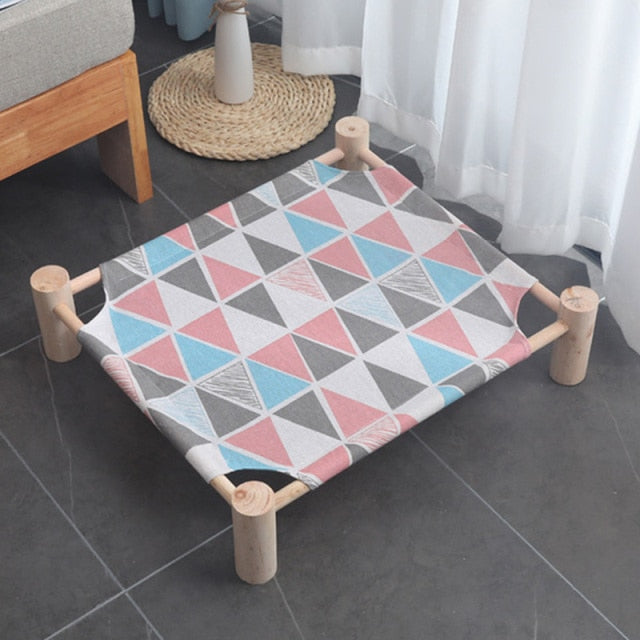 Wooden Elevated Cat Bed House Cats Hammocks Beds Wood Canvas dog Lounge Bed For Small Dogs Rabbit Puppy Durable Canvas Pet House
