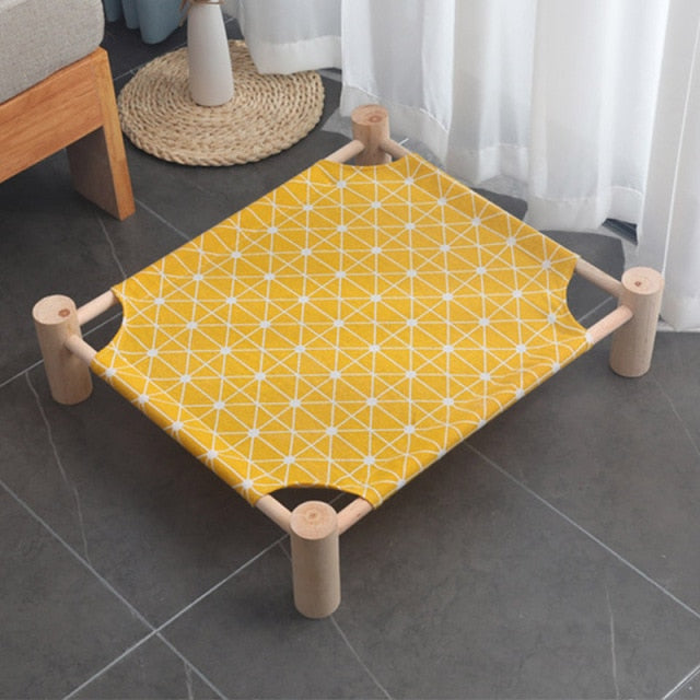 Wooden Elevated Cat Bed House Cats Hammocks Beds Wood Canvas dog Lounge Bed For Small Dogs Rabbit Puppy Durable Canvas Pet House