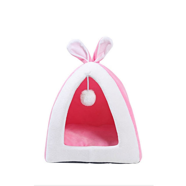 Pink Rabbit Ear Plush Dog Cat Pet Bed House Memory Cotton Nest Warm Super Soft Pet Basket Puppy Cushion Mat Cat Pets Supplies