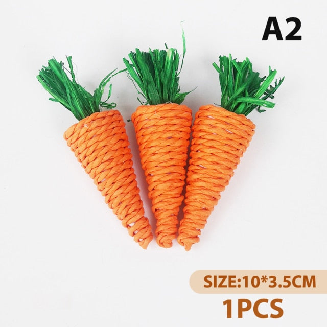 Hamster Rabbit Chew Toy Bite Grind Teeth Toys Corn Carrot Woven Balls For Tooth Cleaning Radish Molar Toys Pet Supplies