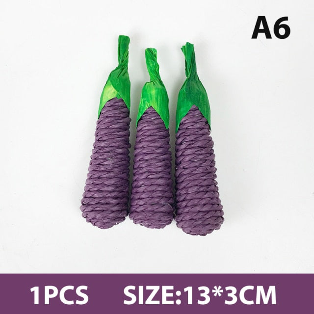 Hamster Rabbit Chew Toy Bite Grind Teeth Toys Corn Carrot Woven Balls For Tooth Cleaning Radish Molar Toys Pet Supplies