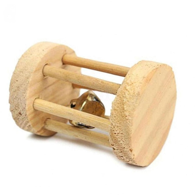 Cute Natural Wooden Rabbits Hamster Toys Pine Dumbells Unicycle Bell Roller Toys for Guinea Pigs Rat Small Pet Molars Supplies