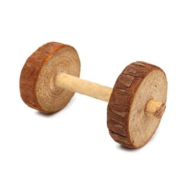 Cute Natural Wooden Rabbits Hamster Toys Pine Dumbells Unicycle Bell Roller Toys for Guinea Pigs Rat Small Pet Molars Supplies