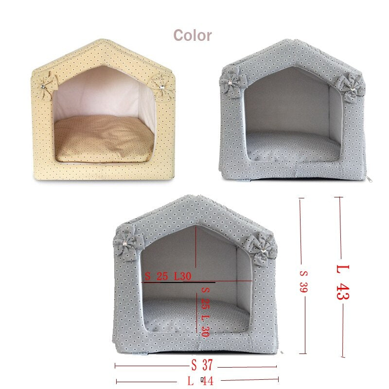 Princess Winter Warm Floral Pet House Fabric Dog Kennel Bed Gray Beige S L Puppy Small Medium Animal Cat Home With Cushion Goods