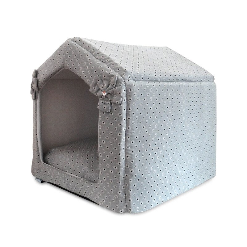 Princess Winter Warm Floral Pet House Fabric Dog Kennel Bed Gray Beige S L Puppy Small Medium Animal Cat Home With Cushion Goods