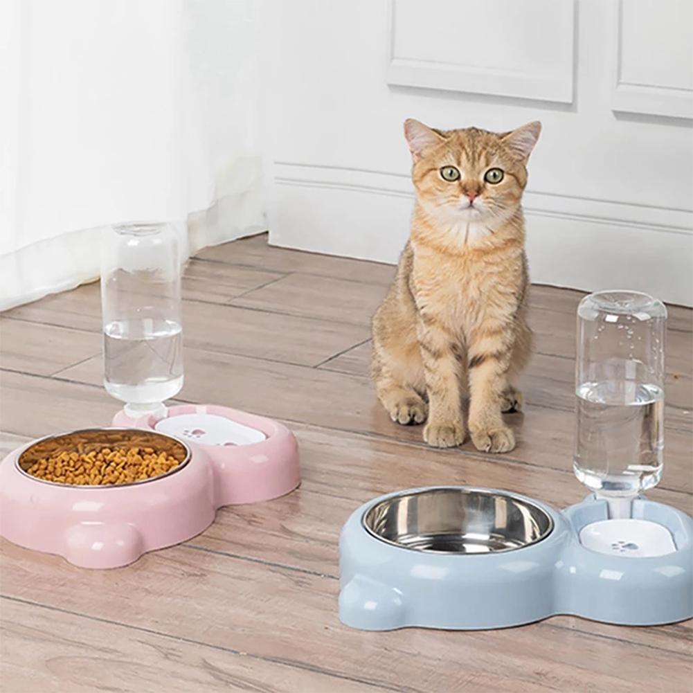 Dog Cat Bowl Double Bowl Automatic Drinking Feeding Bowl Anti-overturning Pet Supplies