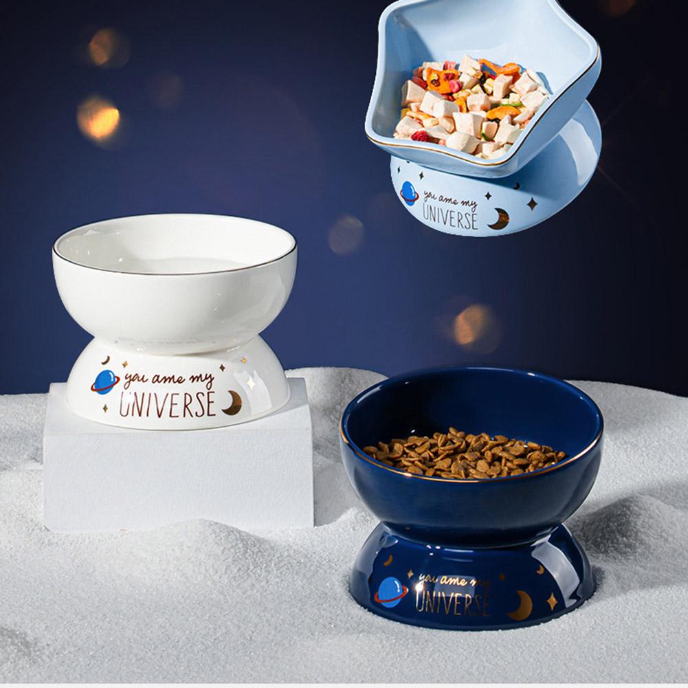 Cat Ceramic Bowl Starry Sky Series 15 Degree Tilted Neck Protective Large Capacity Feeding Bowl Pet Supplies