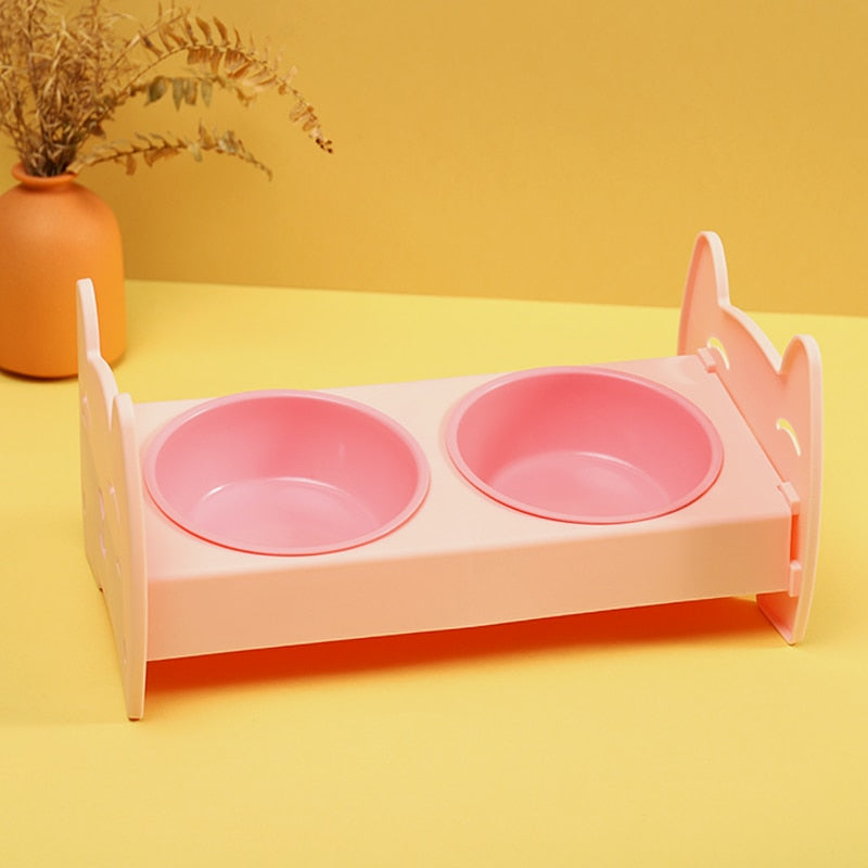 Hoopet Cat Bowl Ceramic Cat Food Bowl Dog Bowl Anti overturning Double Bowl Oblique Neck Protection Drinking Bowl Pet Supplies